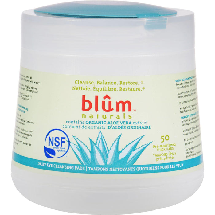 Blum Naturals Daily Eye Cleaning Pads With Aloe Vera - 50 Pads