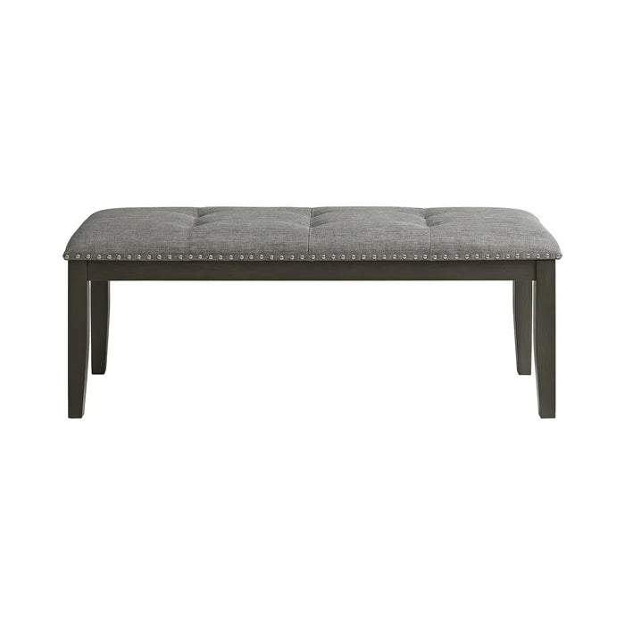 Everdeen Bench w/ Grey Fabric and Nail Heads in Charcoal