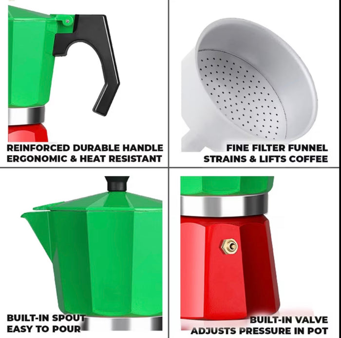Italian Flag 6OZ Moka Espresso Coffee  Made of Aluminum 6 cup