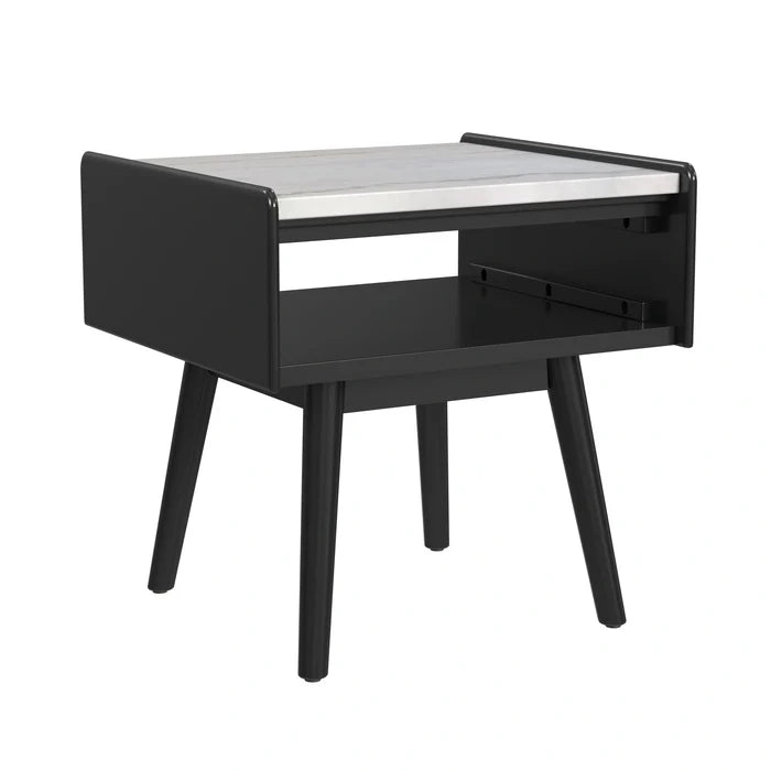 Lanette End Table with White Marble Top in Black