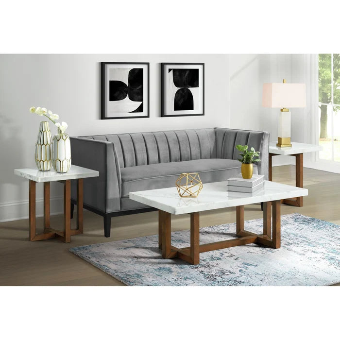 Morris End Table in Espresso W/White Marble Top (3A Packing)