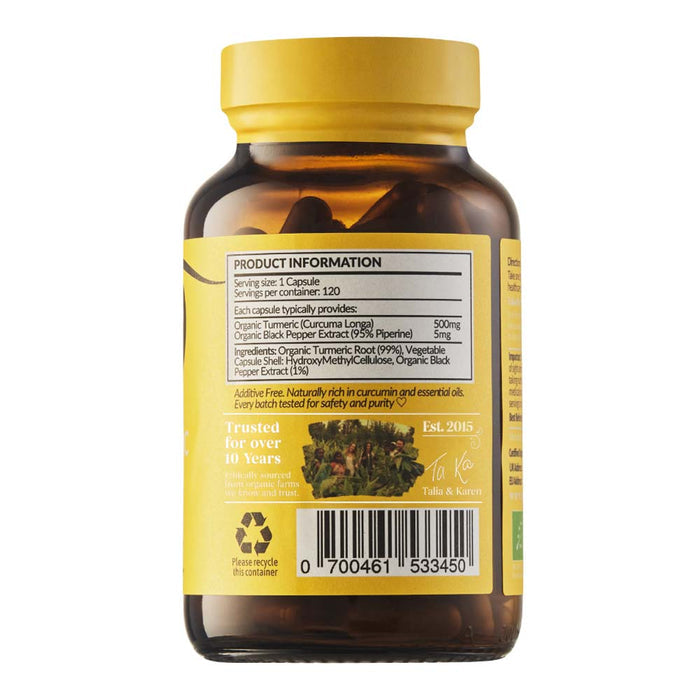 Taka Turmeric supplement capsules label